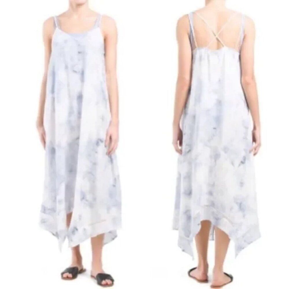 Rachel Zoe Linen Blend Tie Dye flowy Handkerchief hem midi Dress MED